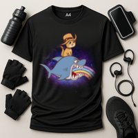 Cat Riding Shark Rainbow Bite Performance Shirt