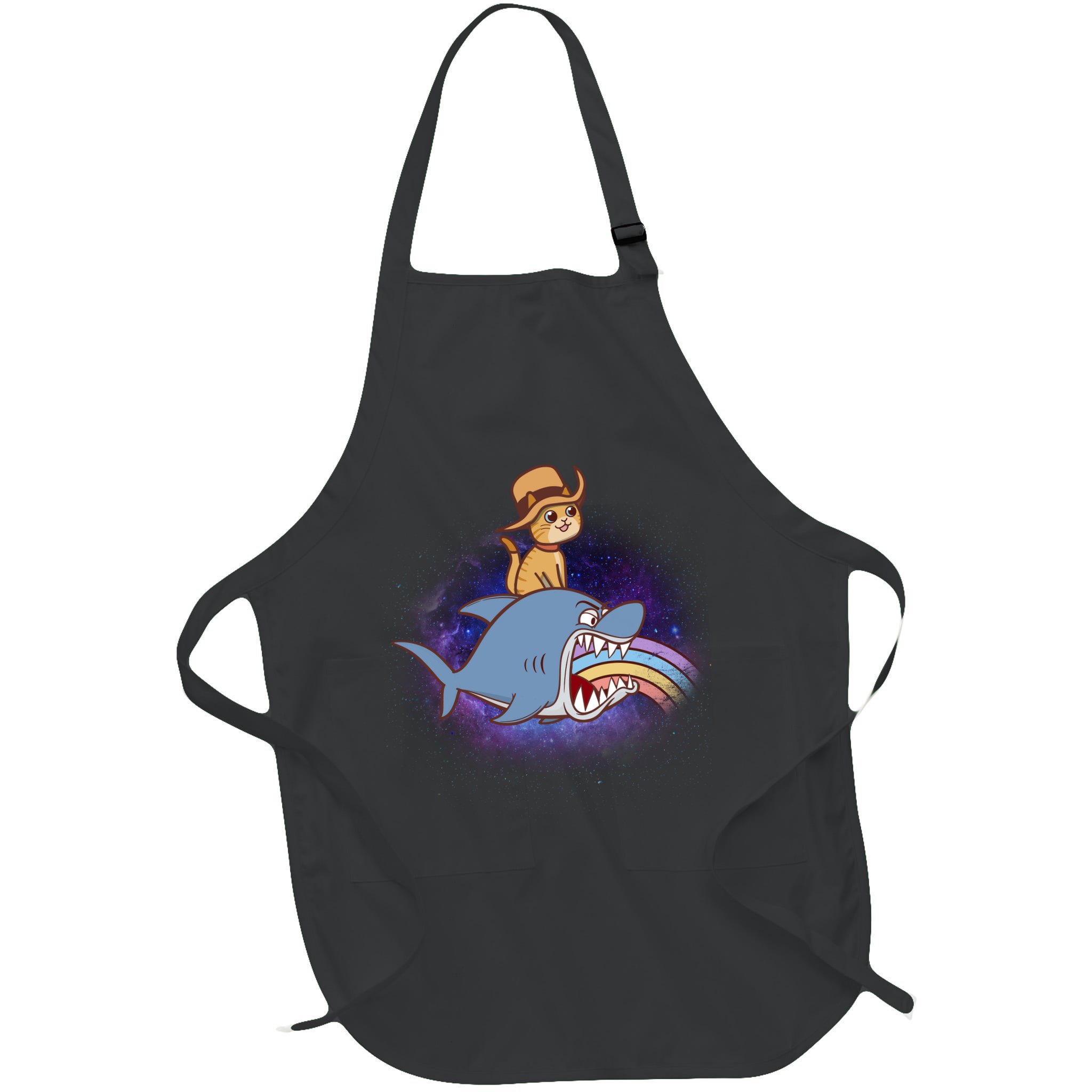 Cat Riding Shark Rainbow Bite Apron