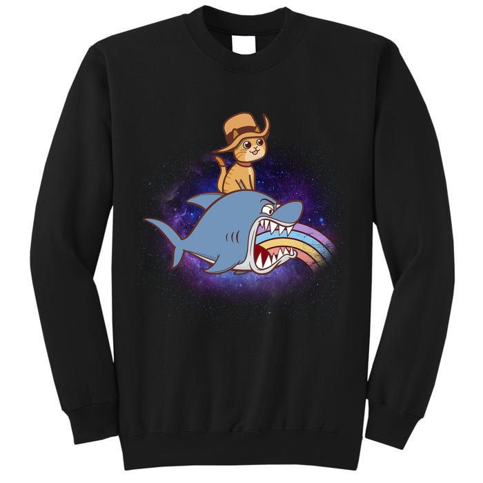 Cat Riding Shark Rainbow Bite Sweatshirt