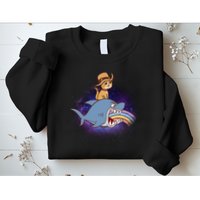 Cat Riding Shark Rainbow Bite Sweatshirt