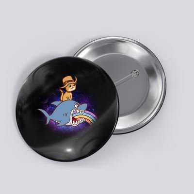 Cat Riding Shark Rainbow Bite Button