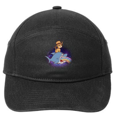 Cat Riding Shark Rainbow Bite 7-Panel Snapback Hat