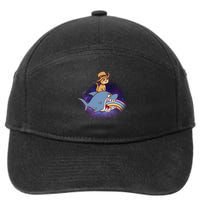 Cat Riding Shark Rainbow Bite 7-Panel Snapback Hat