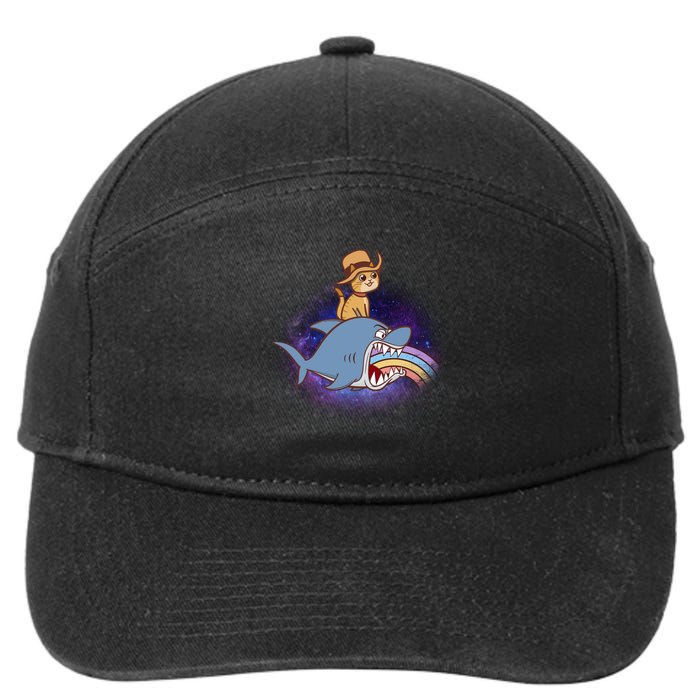 Cat Riding Shark Rainbow Bite 7-Panel Snapback Hat