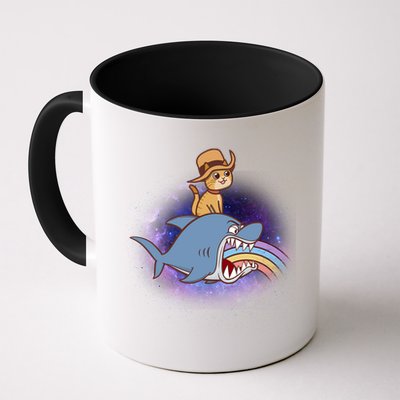 Cat Riding Shark Rainbow Bite Mug