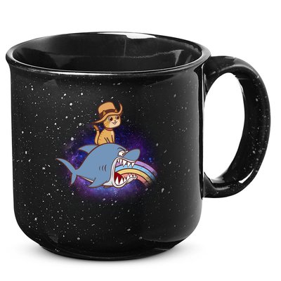 Cat Riding Shark Rainbow Bite 15oz Campfire Ceramic Mug