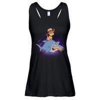 Cat Riding Shark Rainbow Bite Ladies Essential Flowy Tank