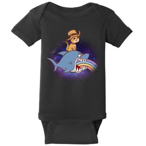 Cat Riding Shark Rainbow Bite Baby Bodysuit