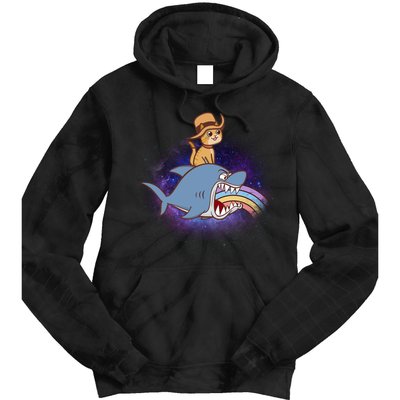 Cat Riding Shark Rainbow Bite Tie Dye Hoodie