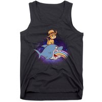 Cat Riding Shark Rainbow Bite Tank Top