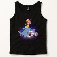 Cat Riding Shark Rainbow Bite Tank Top