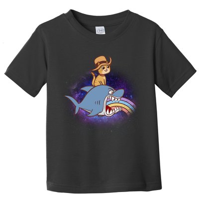 Cat Riding Shark Rainbow Bite Toddler T-Shirt