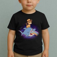 Cat Riding Shark Rainbow Bite Toddler T-Shirt