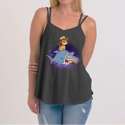 Cat Riding Shark Rainbow Bite Women's Strappy Tank