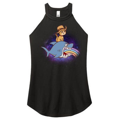 Cat Riding Shark Rainbow Bite Women's Perfect Tri Rocker Tank