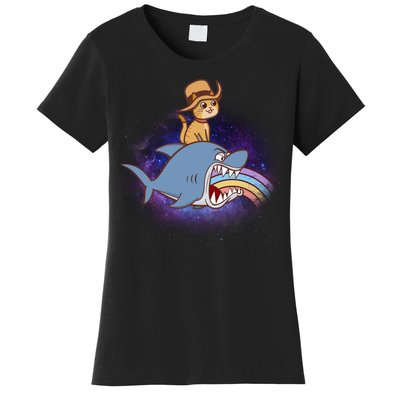 Cat Riding Shark Rainbow Bite Women's T-Shirt