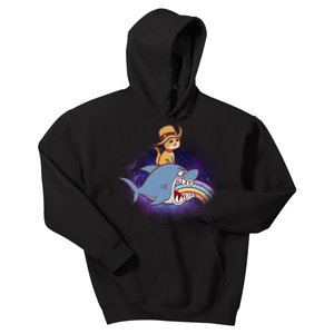 Cat Riding Shark Rainbow Bite Kids Hoodie