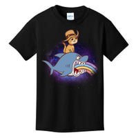 Cat Riding Shark Rainbow Bite Kids T-Shirt