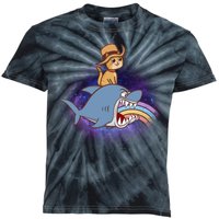 Cat Riding Shark Rainbow Bite Kids Tie-Dye T-Shirt