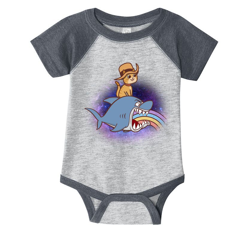 Cat Riding Shark Rainbow Bite Infant Baby Jersey Bodysuit