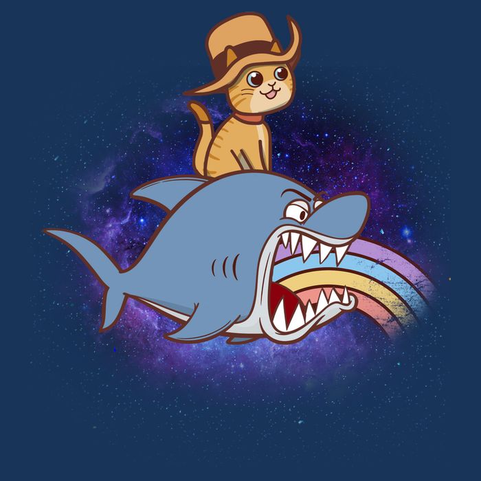 Cat Riding Shark Rainbow Bite Infant Baby Jersey Bodysuit