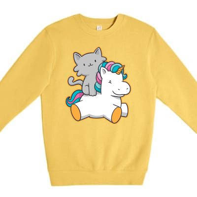 Cat Riding Unicorn Premium Crewneck Sweatshirt