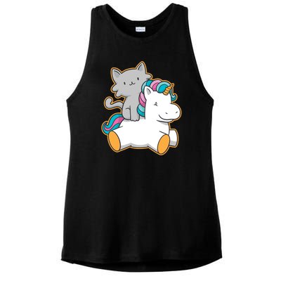 Cat Riding Unicorn Ladies PosiCharge Tri-Blend Wicking Tank