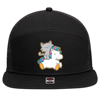 Cat Riding Unicorn 7 Panel Mesh Trucker Snapback Hat