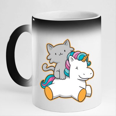 Cat Riding Unicorn 11oz Black Color Changing Mug