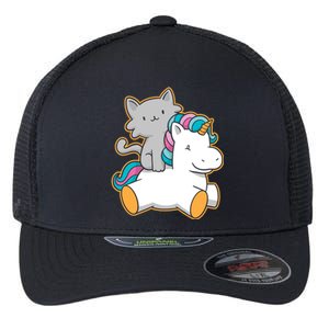 Cat Riding Unicorn Flexfit Unipanel Trucker Cap