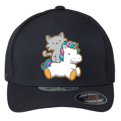 Cat Riding Unicorn Flexfit Unipanel Trucker Cap