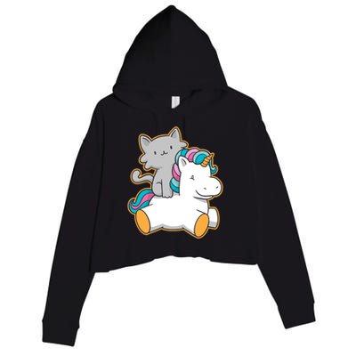 Cat Riding Unicorn Crop Fleece Hoodie