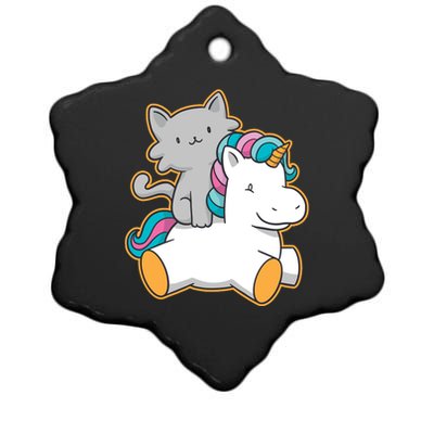 Cat Riding Unicorn Ceramic Star Ornament