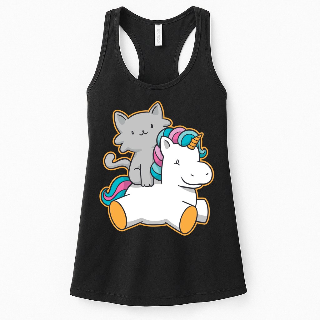 Cat Riding Unicorn Womens Tank Top