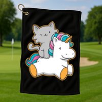 Cat Riding Unicorn Golf Towel