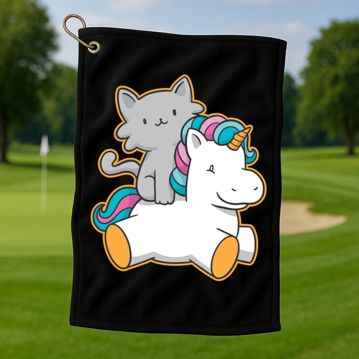 Cat Riding Unicorn Golf Towel