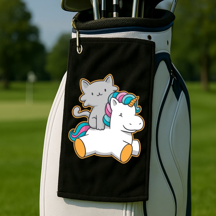 Cat Riding Unicorn Golf Towel