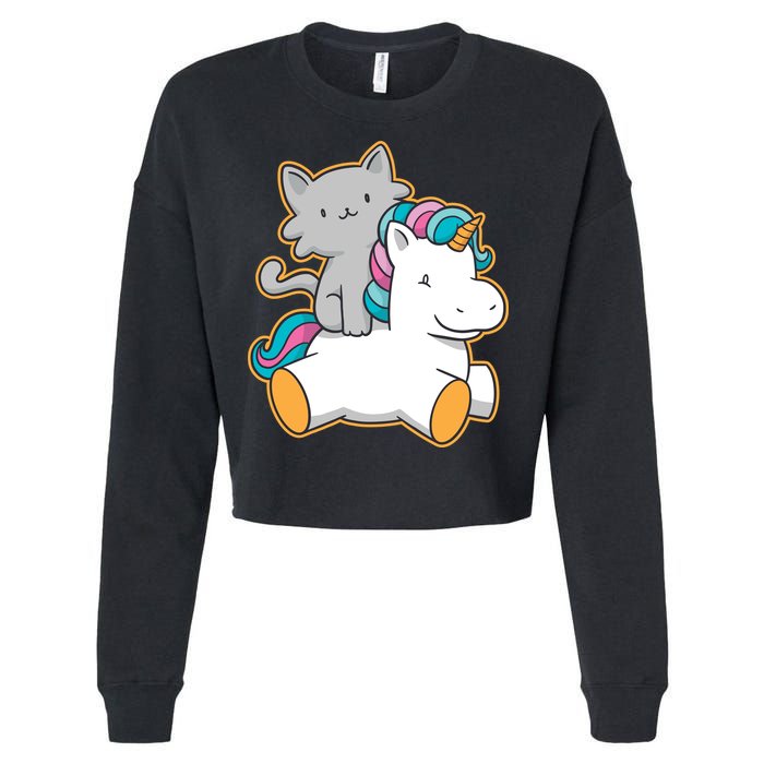 Cat Riding Unicorn Cropped Pullover Crew