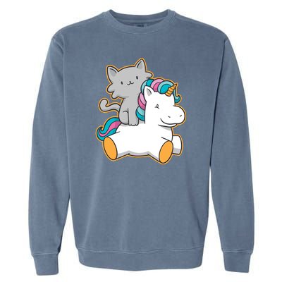 Cat Riding Unicorn Garment-Dyed Sweatshirt