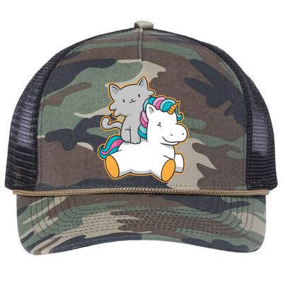 Cat Riding Unicorn Retro Rope Trucker Hat Cap