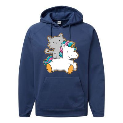 Cat Riding Unicorn Performance Fleece Hoodie