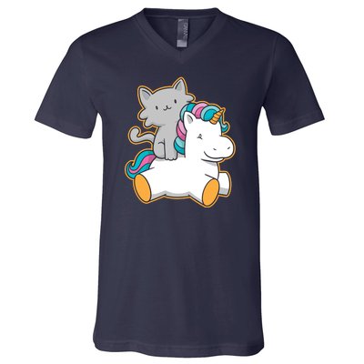 Cat Riding Unicorn V-Neck T-Shirt