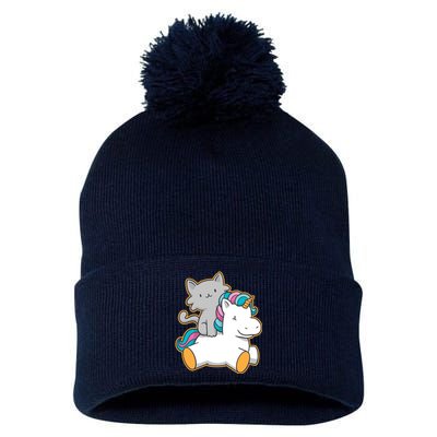 Cat Riding Unicorn Pom Pom 12in Knit Beanie