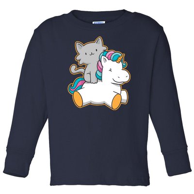 Cat Riding Unicorn Toddler Long Sleeve Shirt