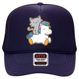 Cat Riding Unicorn High Crown Mesh Back Trucker Hat