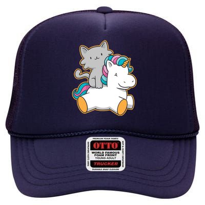 Cat Riding Unicorn High Crown Mesh Back Trucker Hat