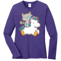 Cat Riding Unicorn Ladies Long Sleeve Shirt