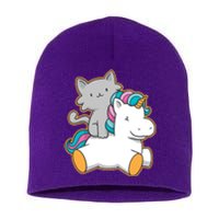 Cat Riding Unicorn Short Acrylic Beanie