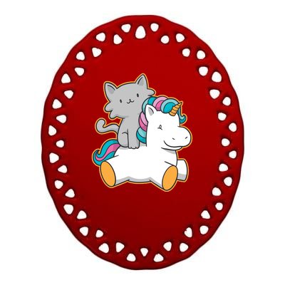 Cat Riding Unicorn Ceramic Oval Ornament