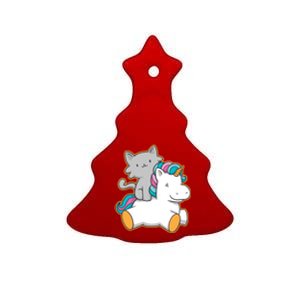 Cat Riding Unicorn Ceramic Tree Ornament